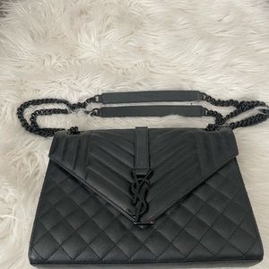 SAINT LAURENT Envelope medium quilted textured-leather shoulder bag